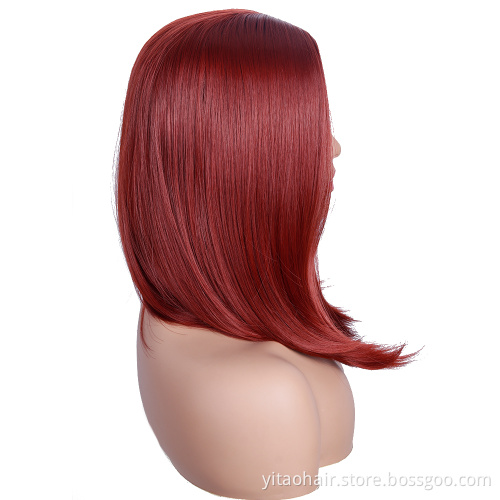 Auburn Bob Wigs for Women Natural Looking Short Straight Synthetic Wig Back Color Cosplay Party Halloween Daily Wig